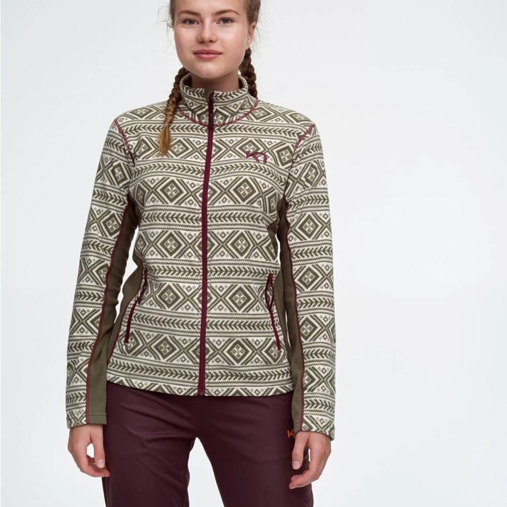 Kari Traa Olga Fleece Zip Up Jacket Winter Layer Aztec Print Size Medium